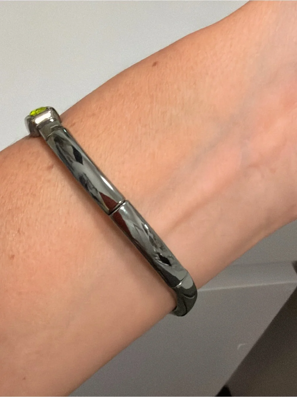 Gunmetal Multi-Stone Bangle Bracelet with Blue, Purple and Lime Accents